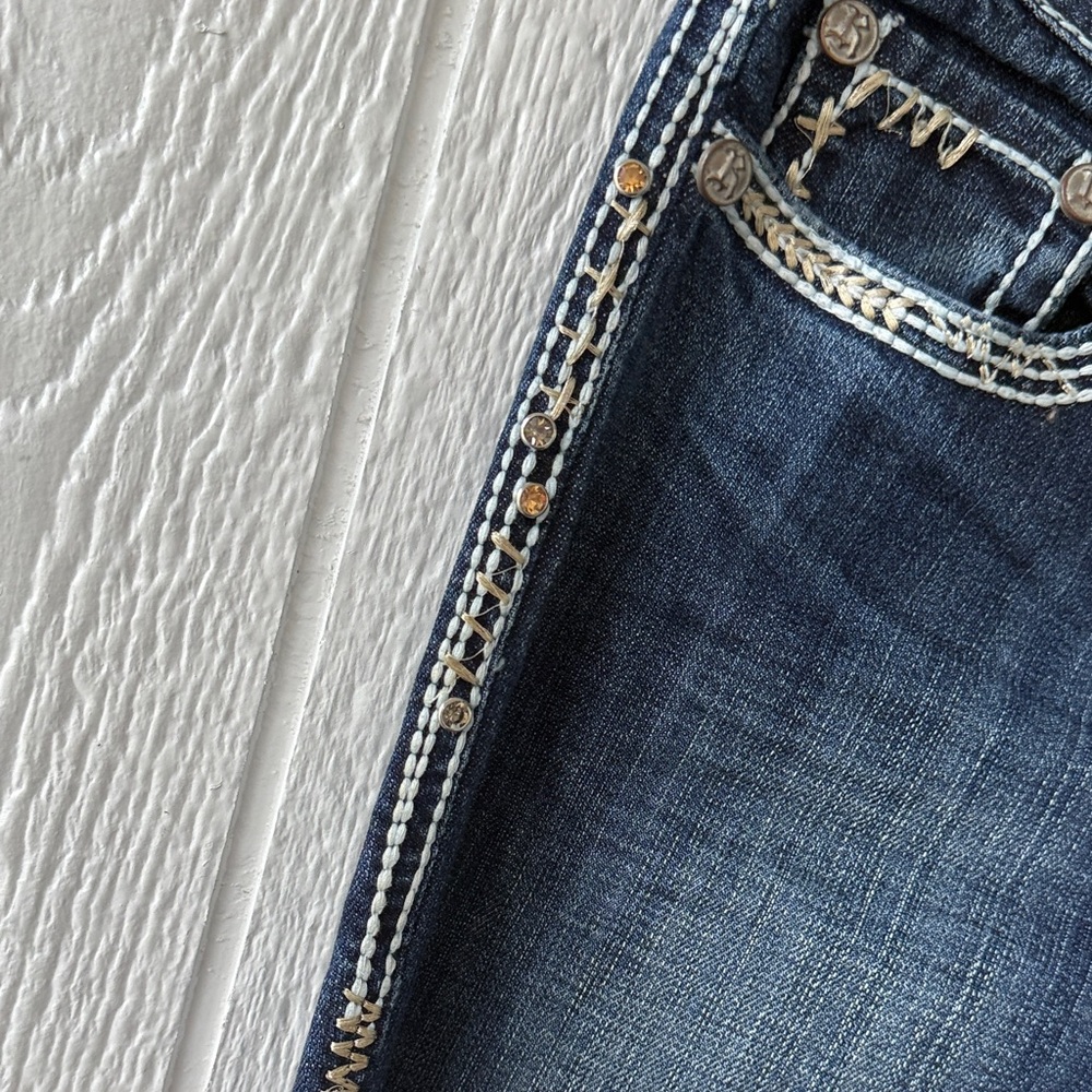 Rock and Roll Cowgirl Low Rise Bootcut Rhinestone denim jeans sz 26 x 36 - Picture 9 of 14